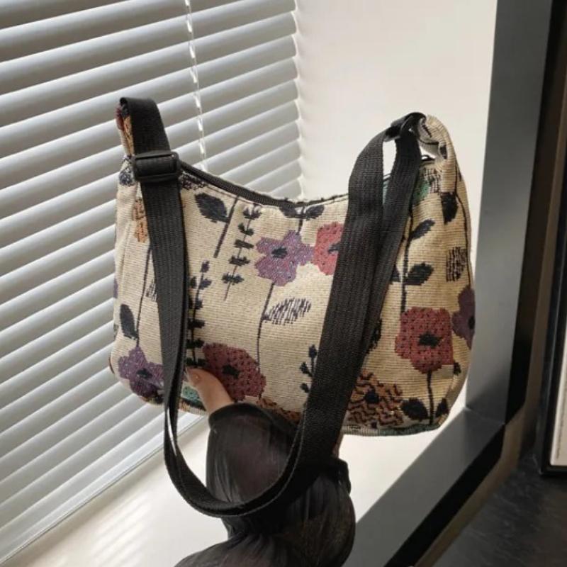 Vintage Print Underarm Bag Large Capacity Fashion Women's Simple Multi-functional Canvas Shoulder Bag Casual Bag Purses Handbags