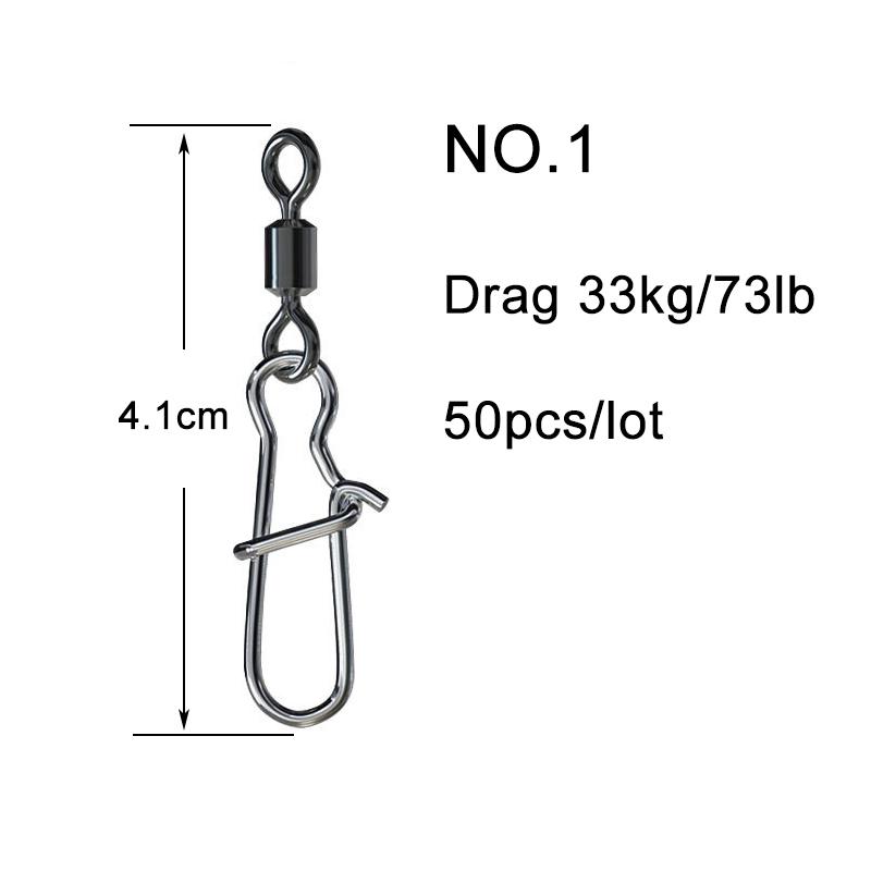 50PCS Fishing Bearing Rolling Swivel Solid Ring Squid Jig Lure Swivels Fishing Connector Snap Accessories Stainless Steel