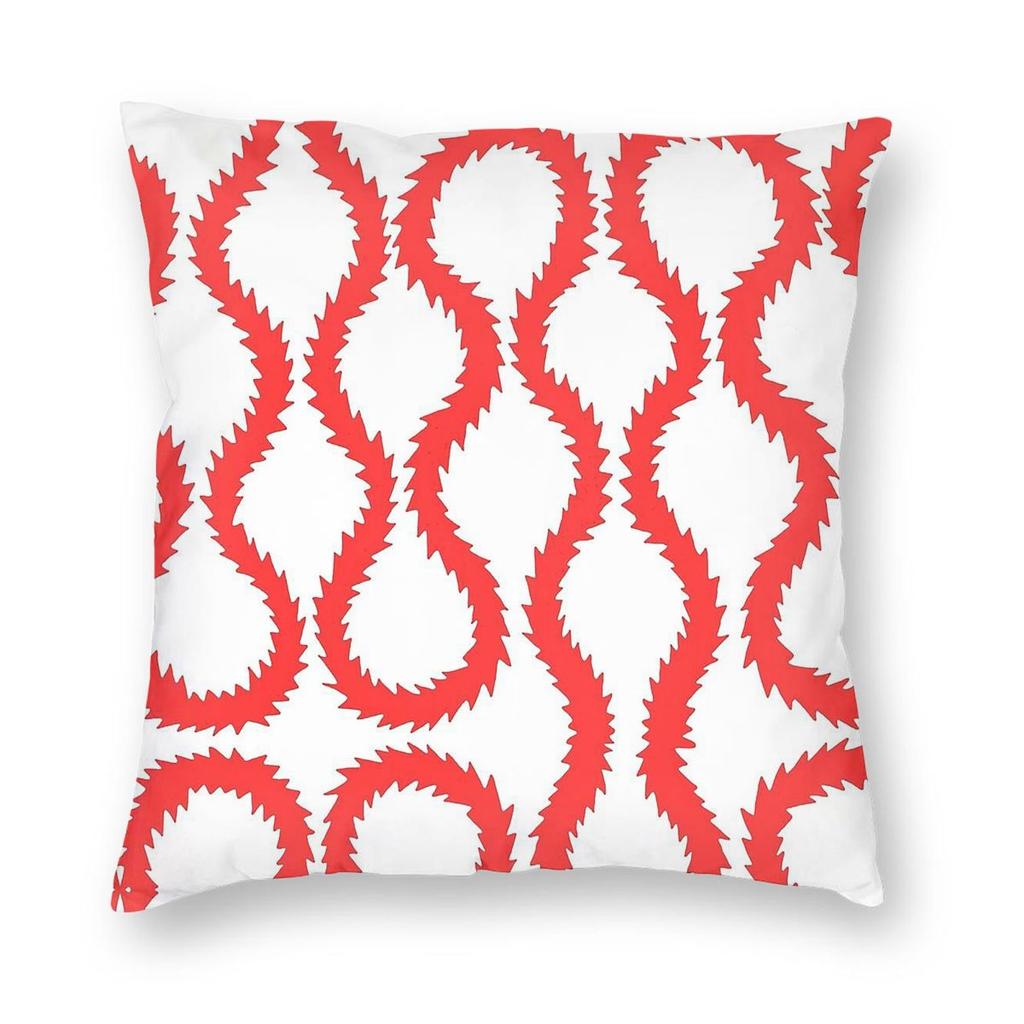 Red Squiggle Square Pillowcase Polyester Linen Velvet Pattern Zip Decor Room Cushion Cover