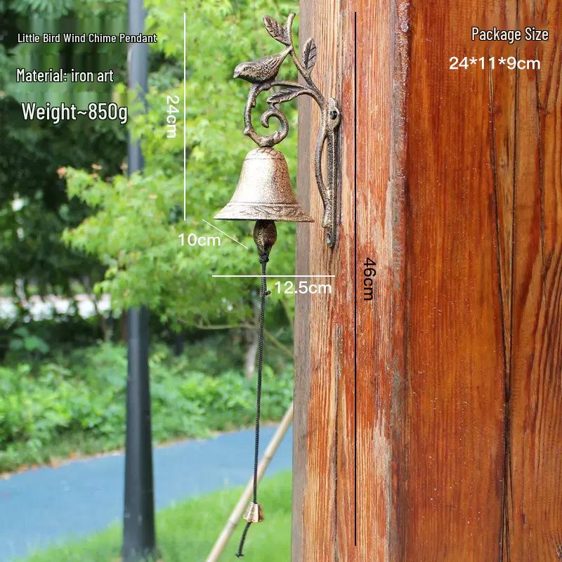 Антикварный бронзовый чугунный колокольчик в виде птицы на ветке, настенный декор