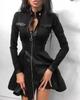 2023 Autumn/Winter Women's PU Leather Waist Dress: European & American Fashion