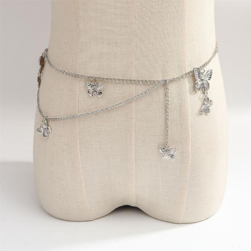 Elegant Butterfly Fringe Pendant Waist Belt Adjustable Metal Chain For Women Fashion Accessory