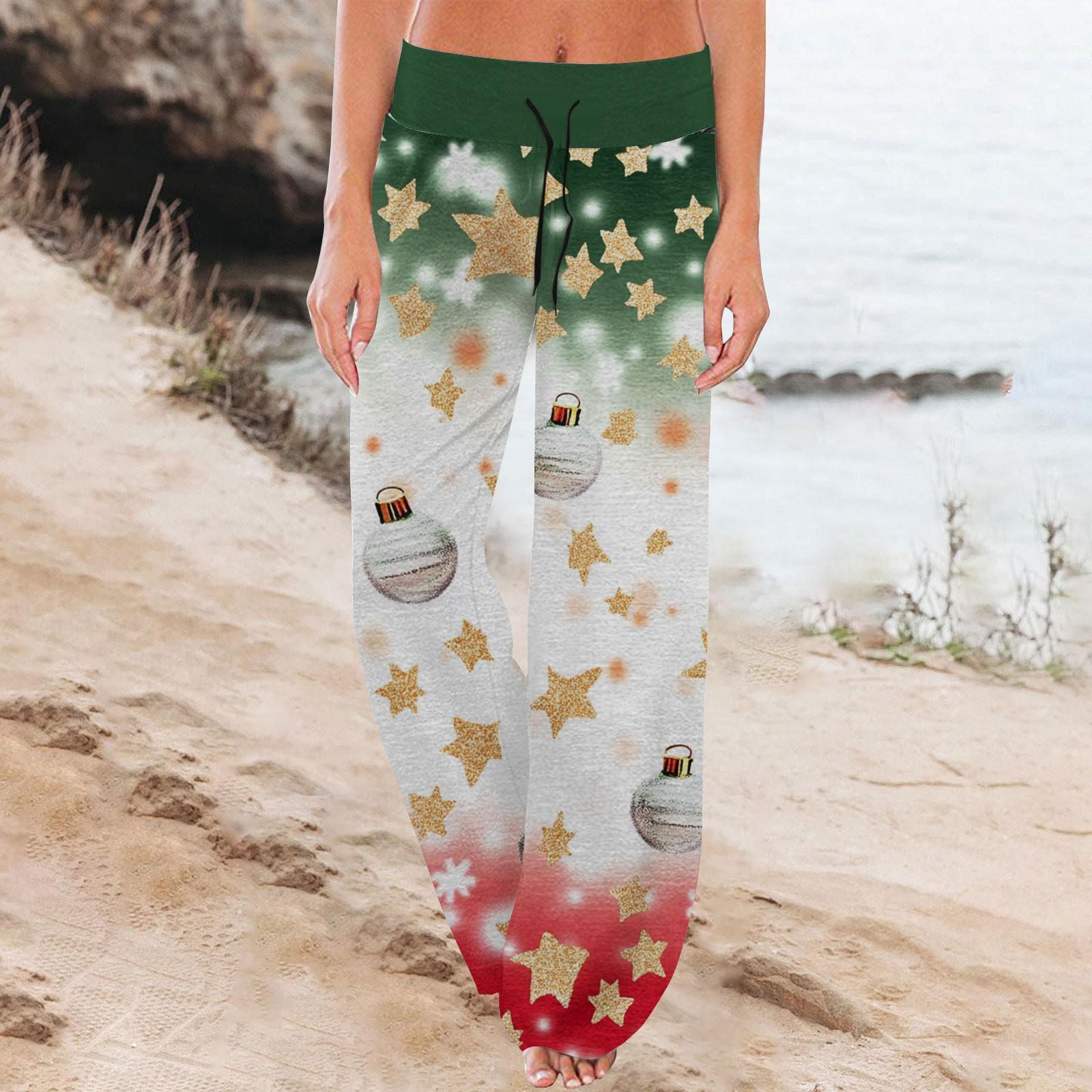 

Женские модные повседневные удобные пижамные брюки с рождественским принтом, широкие брюки на шнурке L белый