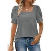 Womens Square Neck Puff Short Sleeve Blouse