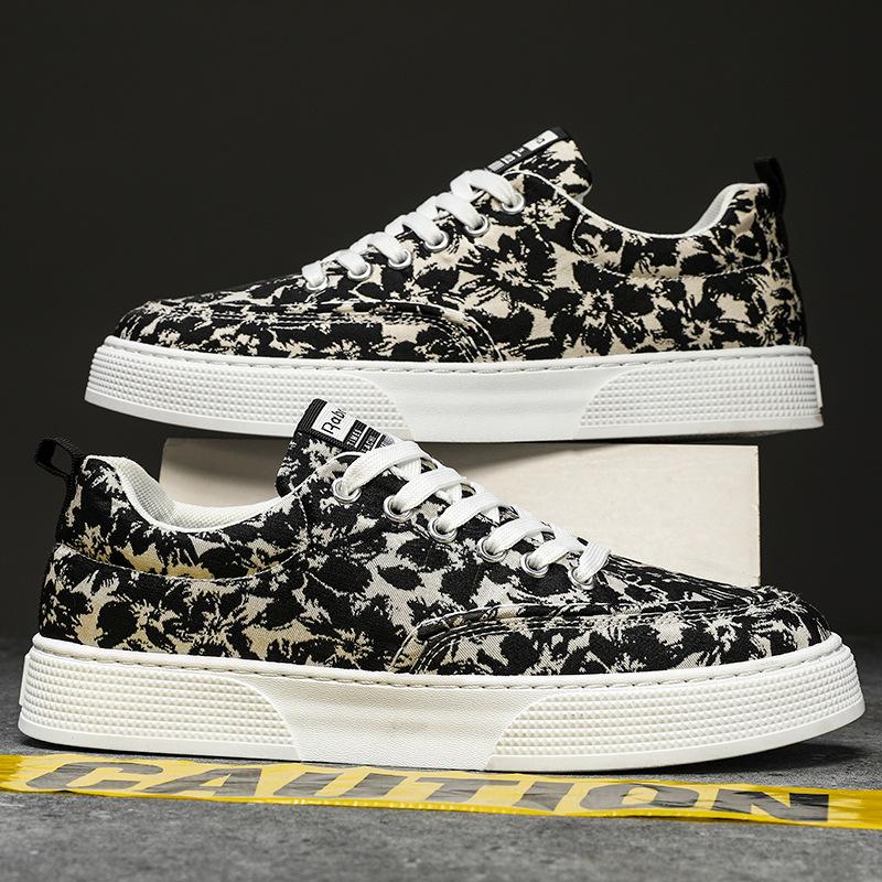 Fashion 2025 new spring comfortable thick baseplate shoes men's Korean version trend increase casual men's shoes printed canvas shoes