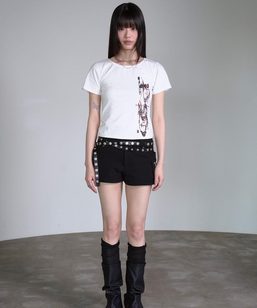 PRENDA Prenda Diagonal Henley Neck Short Sleeve White