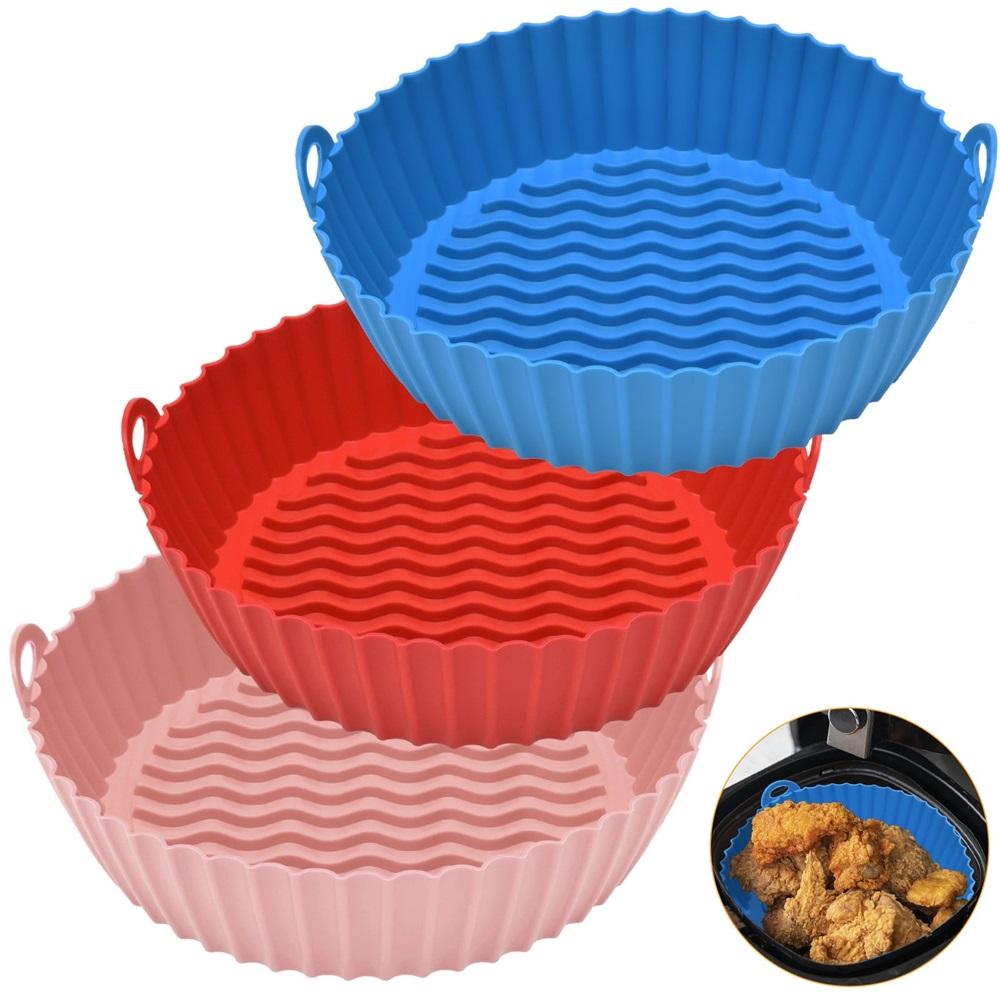 

3-pack silicone air fryer liners, suitable for 3 to 5 quart capacity air fryers, silicone baskets that can replace flammable baking paper.