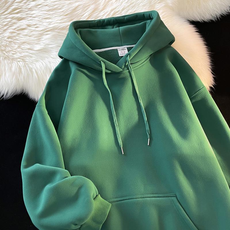 Pánská tmavě zelená oversized fleecová mikina s kapucí - Podzimní/Zimní ležérní styl