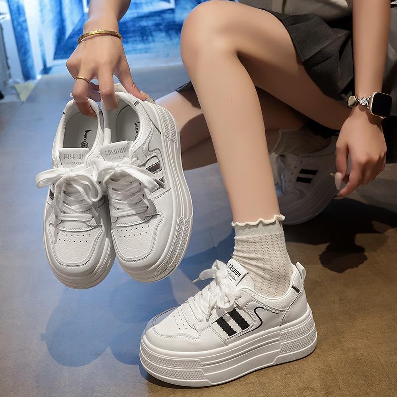 Little white shoes women's spring new inner height increase thick-soled versatile sports and leisure small leather board shoes tide