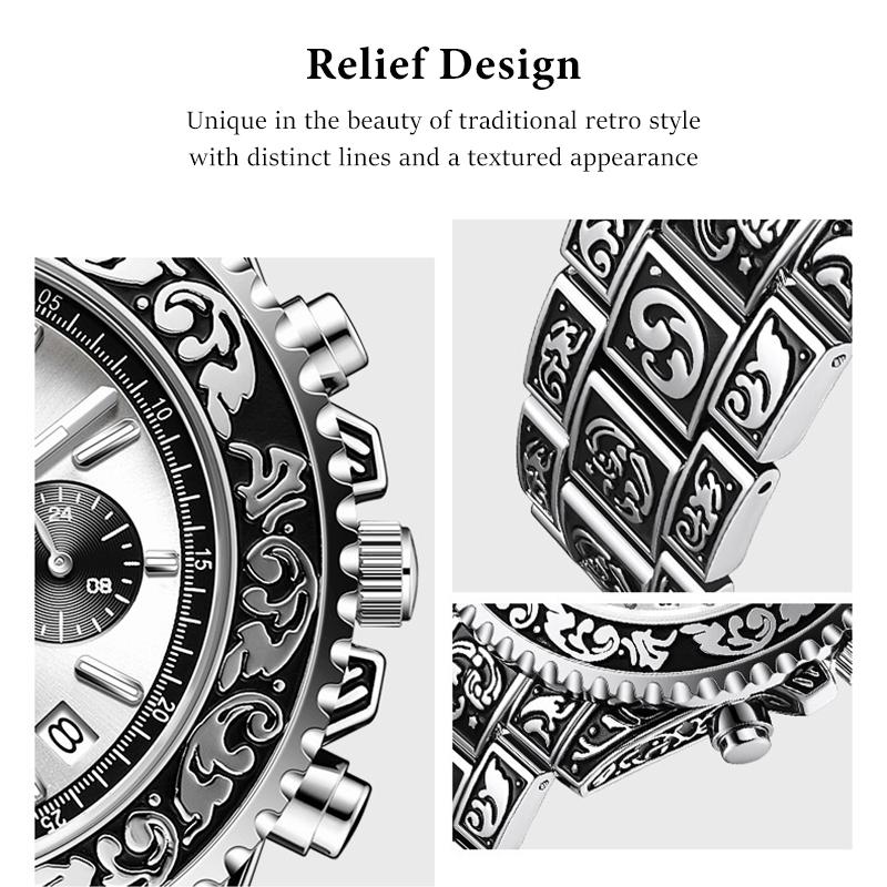 Men's Luxury Business Retro Watches Date,Chronograph Creative Steel Band Quartz Watch For Man Waterproof Clock Relogio