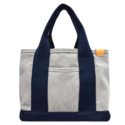 Sacola lateral larga para almoço para mulheres x [Gisele], pequena, lona, leve, divisória, auto-sustentável, fole, bolsa de mão, bolsa, bolsa, simples, (cinza marinho)
