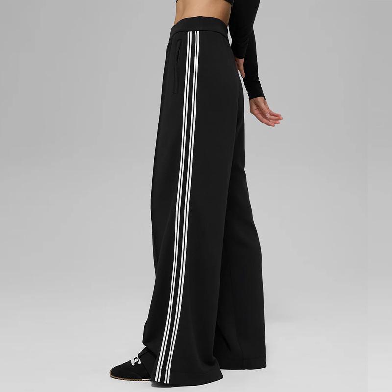 Women's Loose Wide-Leg White Striped Casual Pants - Anti-Pilling Modal, Autumn/Winter Collection