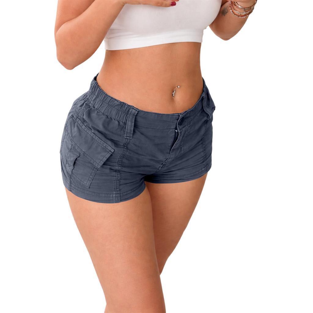 Women Casual High Waist Cargo Shorts with Pockets Elastic Waistband Zipper Fly Summer Outdoor Wear