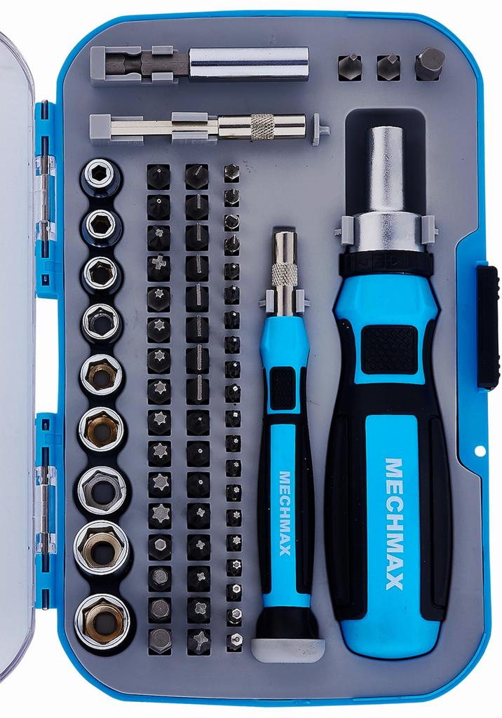 MECHMAX Ratchet Driver Bit Socket Set with Magnetic Bits and Storage Case for Electronics and More 68-Piece & Home, Office, Apartment, Car, Bike,