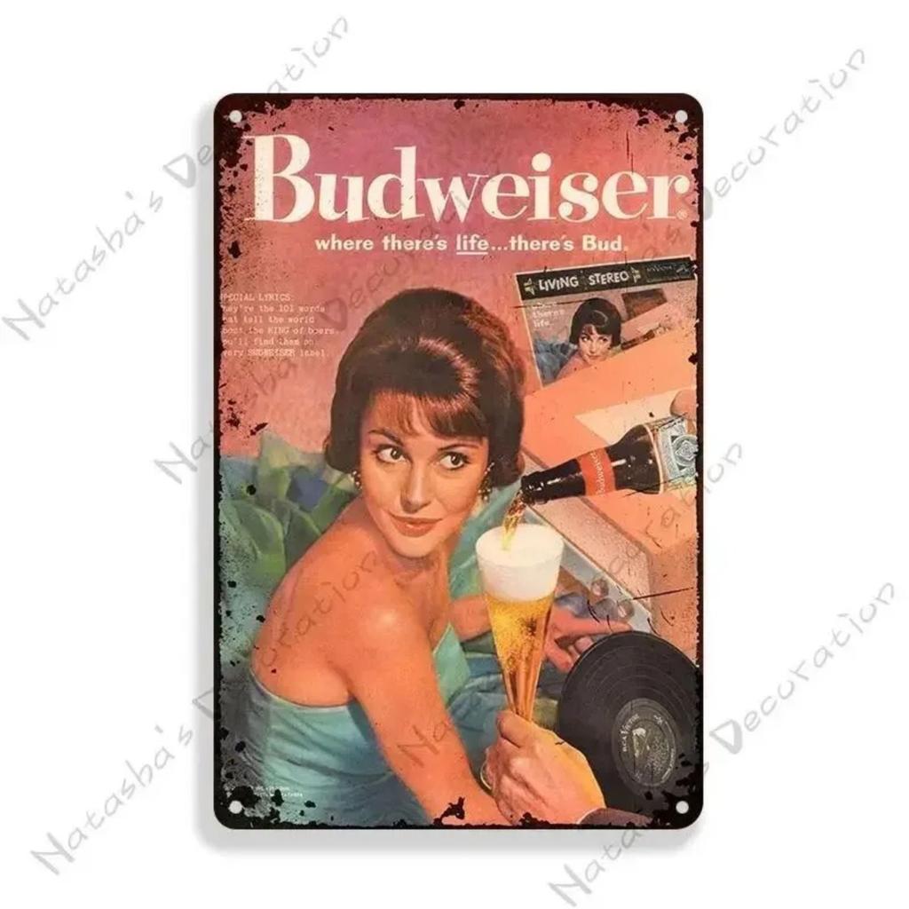 Budweiser Beer Metal Tin Sign 30x20cm, Vintage Advertising Wall Decor
