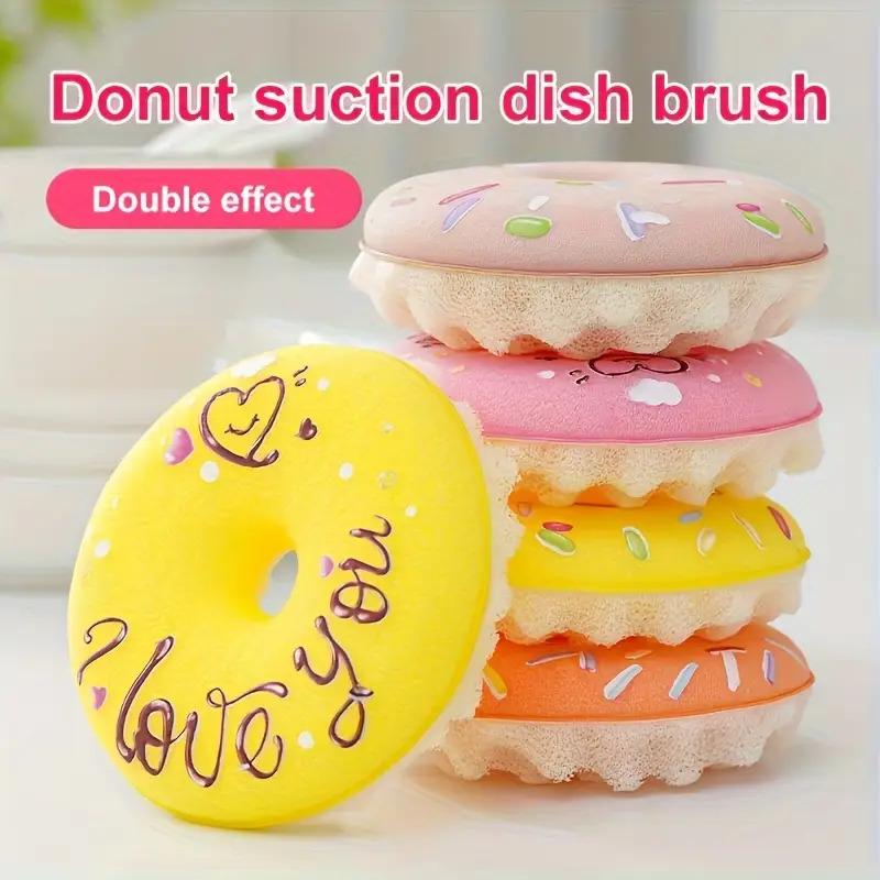 5Pcs Kitchen Sponge Brush Set, 4 Donut Shaped Dishwashing Sponges with 1 Suction Cup, Multi-Functional Scrubber for Pots