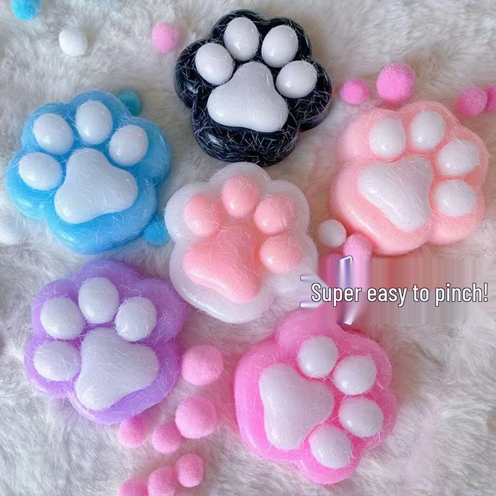 Pinchable Plush Cat Paw Stress Relief Toy - Flocked Decompression for Girls