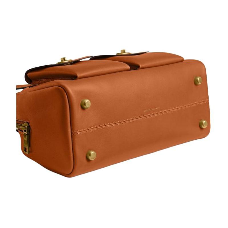 Coach Twin Turnlock 33 Solid Color Classic Cow Leather Handbag Large Women's Toffee