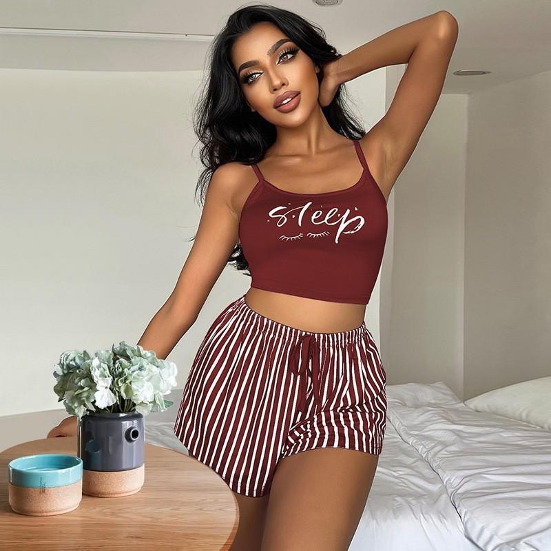 European & American Printed Camisole Shorts Set - New Style Slim-fit Sexy Home Wear