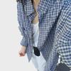 Women's Blue Plaid Shirt Jacket - Korean Autumn Style Loose Casual Cardigan Top