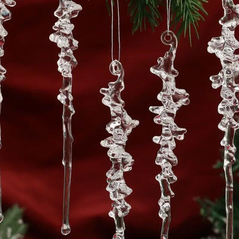 Transparent Acrylic Icicle Ornaments for Christmas Tree Decoration Crystal Hanging Pendant Icicles Drop Xmas Wedding Decor