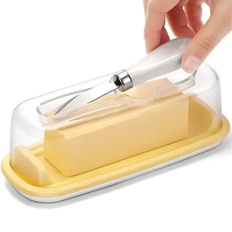 

Fresh Keeping Butter Box with Lid and Knife Plastic Solid Cheese Storage Container Kitchen Supplies Butter Dish