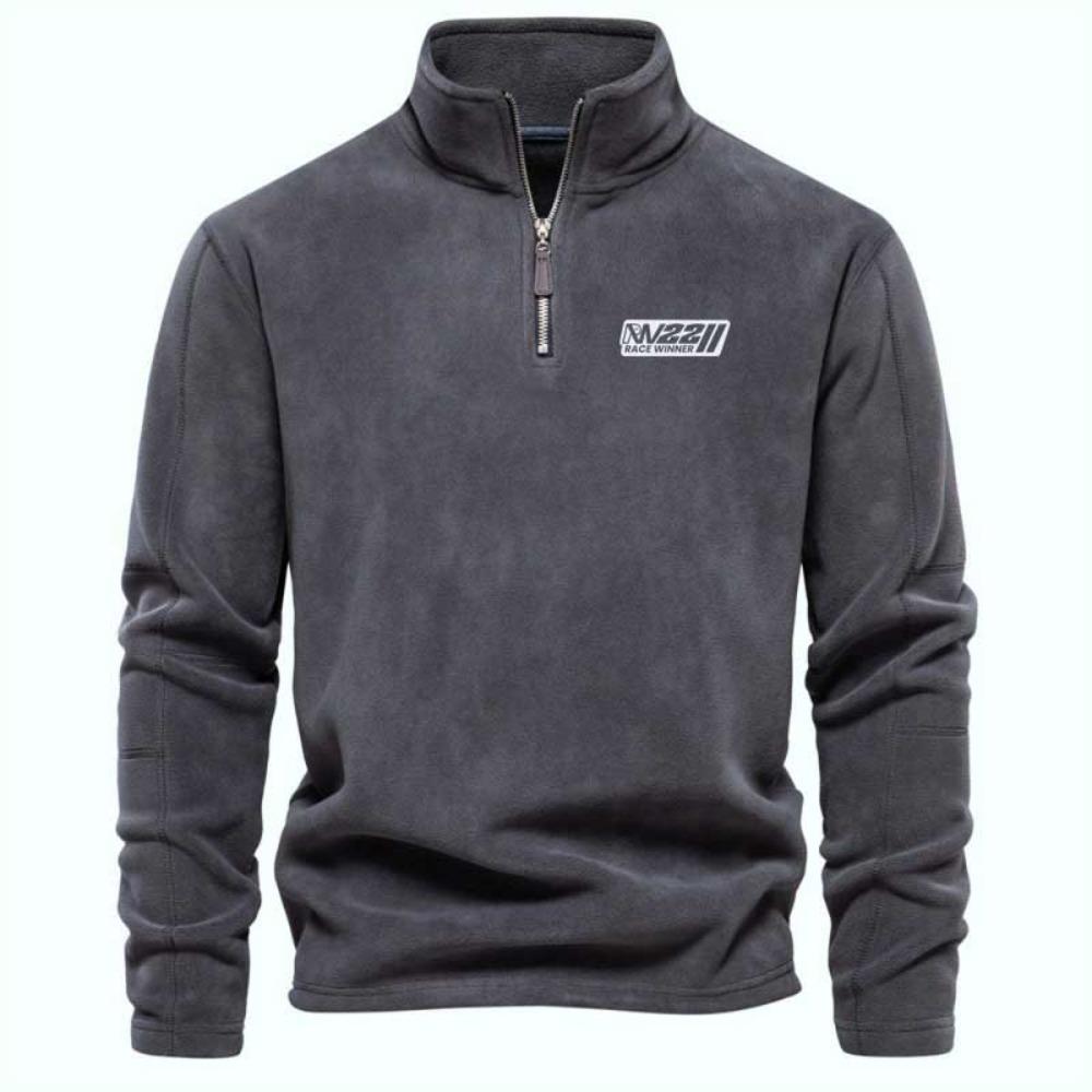 Men's Fleece Warm V-neck Zipper Sweatshirt Outdoor Sports Coats Pullover Men's Casual Outwear