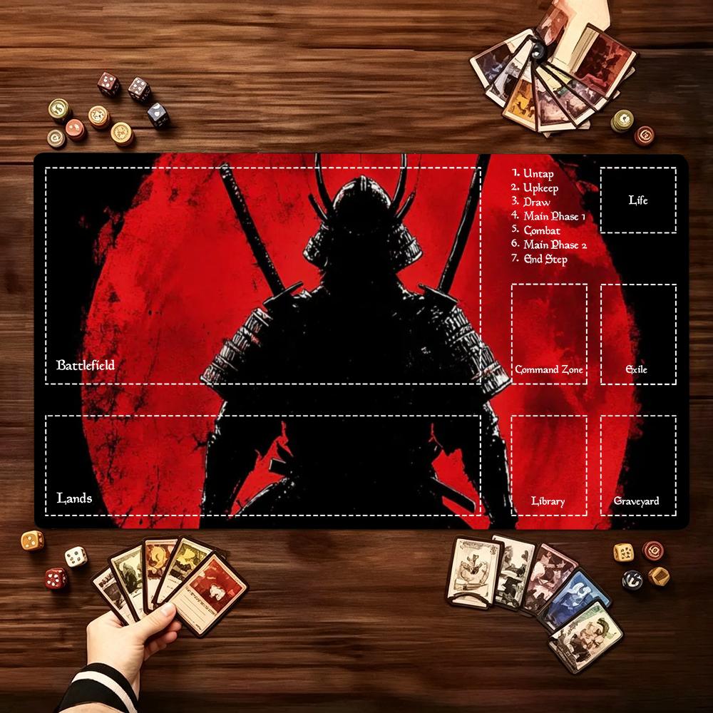 Japanese Samurai Red Dragon Theme Large Game Playmat Nonslip Rubber Card Game Mat Keyboard Pad For Tabletop Card Gaming Setup