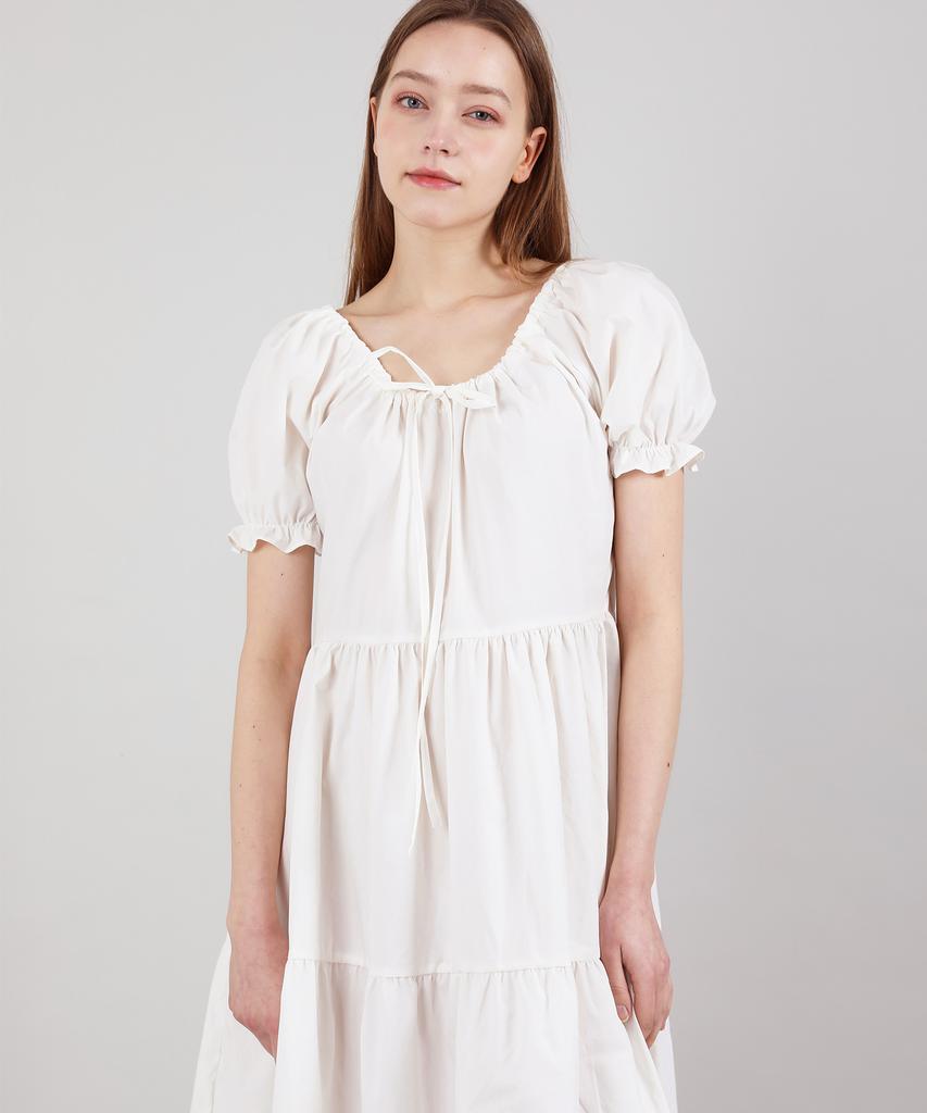CATTLINE Romantic Shirred Long Dress (Ivory)