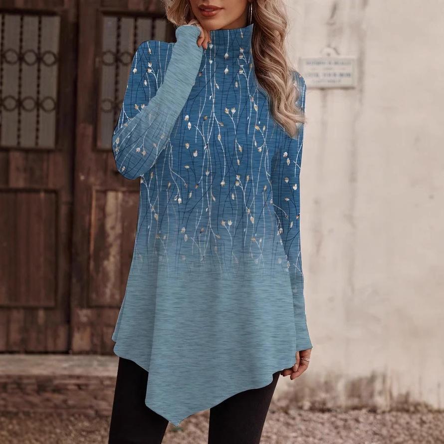 2023 Autumn/Winter High-Neck Ethnic Style Fashion Casual Long-Sleeve Tee