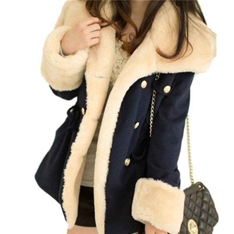 Autumn and Winter Jackets for Women Casual Solid Slim Thick Double Breasted College Wind Female Cotton Coats Plus Size 2XL