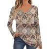 Women's Fashion Long Sleeve V-Neck Pullover Printed T-Shirt Top With Pocket