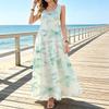 Loose Vacation Maxi Dress,Delicate Outline Flower Watercolor Pattern Sleeveless Casual Sundress