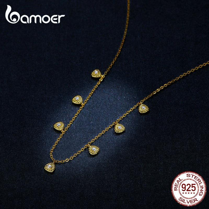 BAMOER Short Choker Necklace 925 Sterling Silver Triangle Chain Necklaces Anti-allergy Jewelry