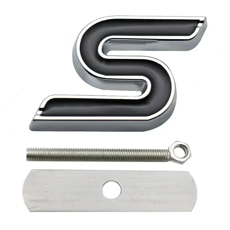 Hkwmg3 3D Metal S Logo Front Grille Emblem Badge Car Rear Trunk Stickers For Ford Focus Fiesta Escape Ecosport Kuga Mondeo Accessories