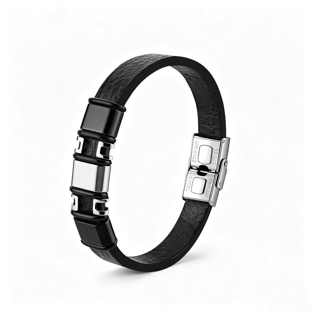 Europäisches & Amerikanisches Minimalistisches Geflochtenes Lederarmband mit Gravierbarer Edelstahlplatte