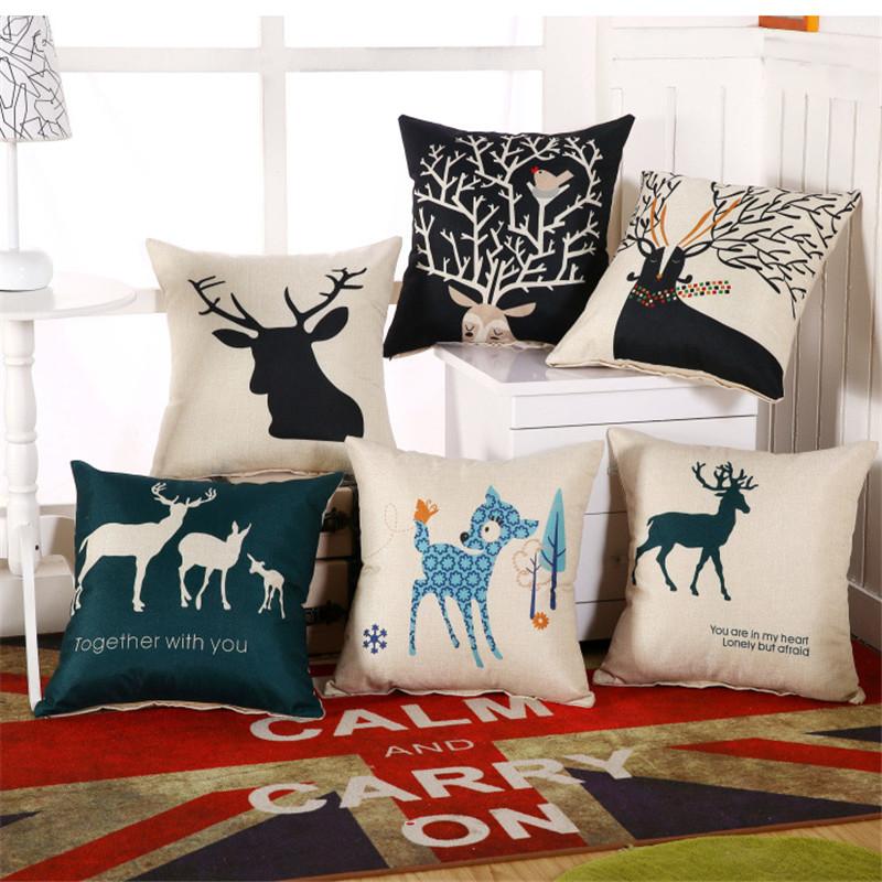 45x45cm Baumwoll-Leinen Sofakissenbezug Vintage Cartoon Tier Blume Bedruckt Wohnzimmer Dekorative Kissenhülle
