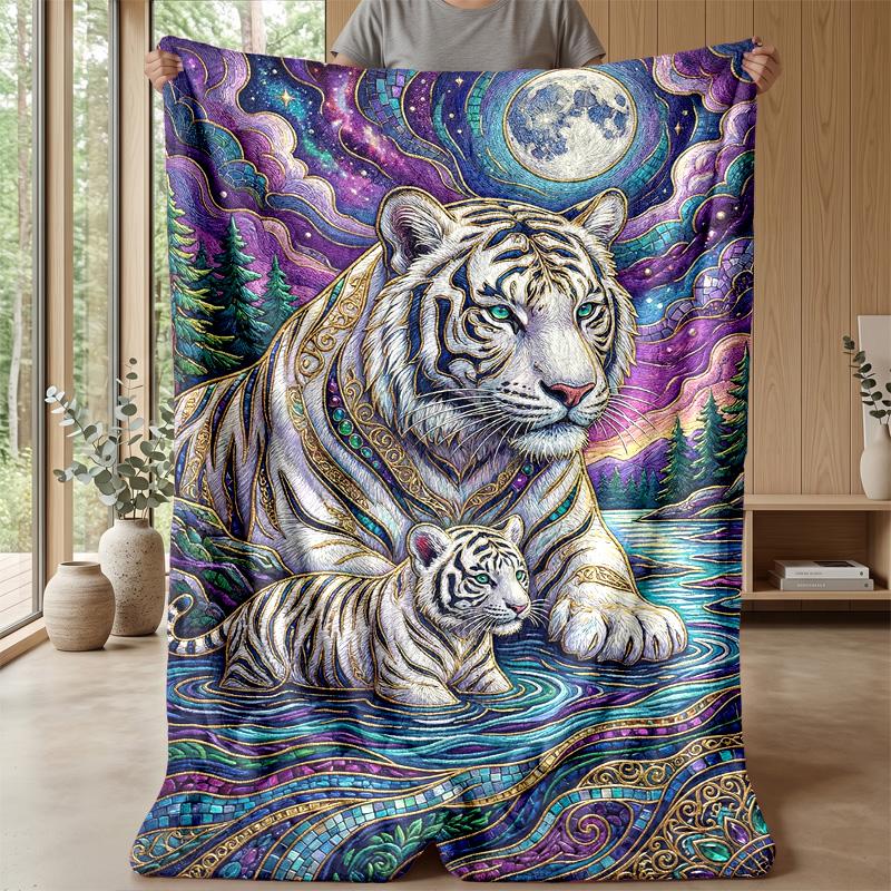 Tiger Majesty In Art Theme Blanket Lightweight Warm Flannel Blanket Decorative Throw Blanket for Home Decoration