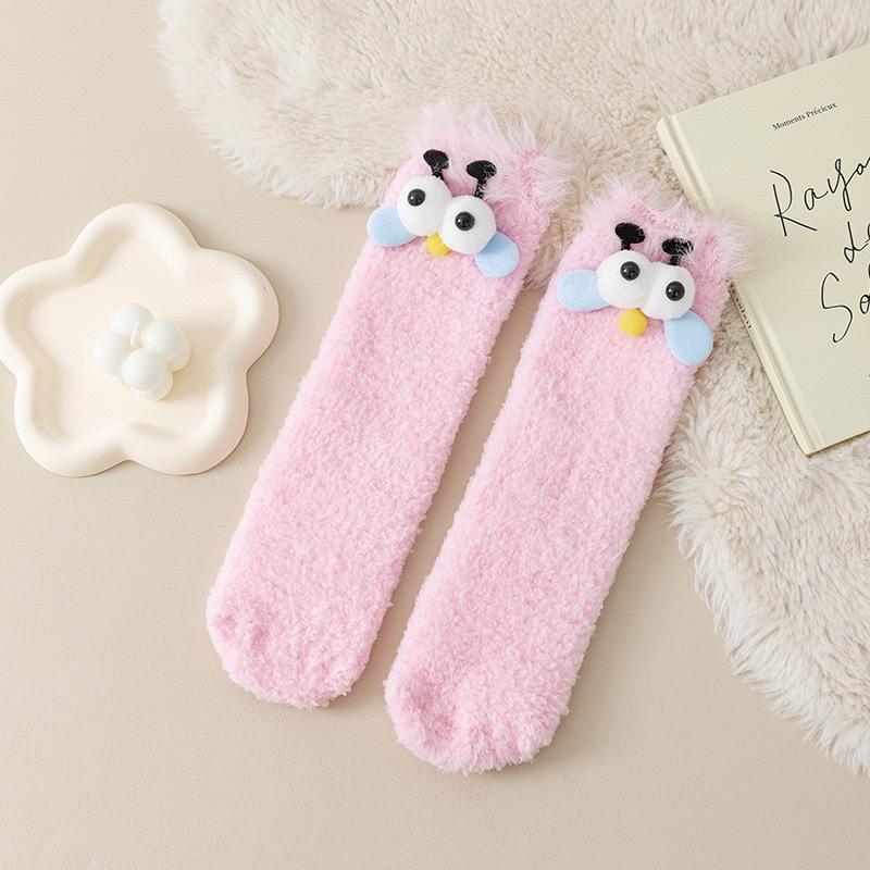 

Coral Fleece Socks for Women in Autumn and Winter, Thickened and Fleece, Warm, Cute and Funny, Home Sleep Socks, Mid-calf Pile Floor Socks 1 pair рожевий