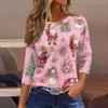 3/4 Length Sleeve Womens Tops Floral Print Vintage Fashion Casual Loose With Round Neck Plus Size Shirts