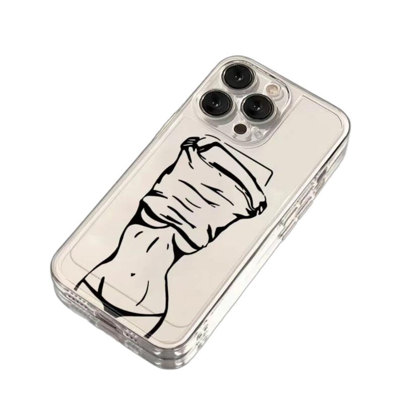 Line Mädchen Cartoon Hülle: Passend für iPhone 11, 12, 13, 14 Pro Max, 15, 15 Plus - Transparent mit präzisen Aussparungen