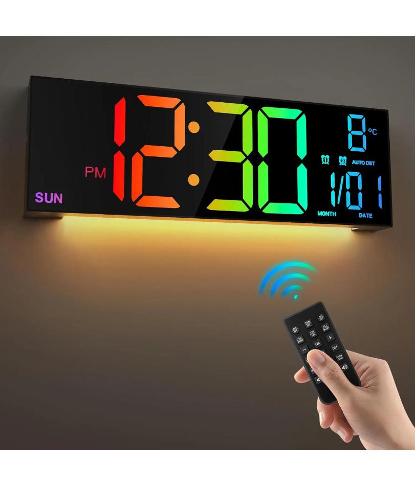16.2'' Large Digital Wall Clock with Remote Control Big LED/Dual Alarm/8 RGB Colors Digital Alarm Clock Electronic Watch
