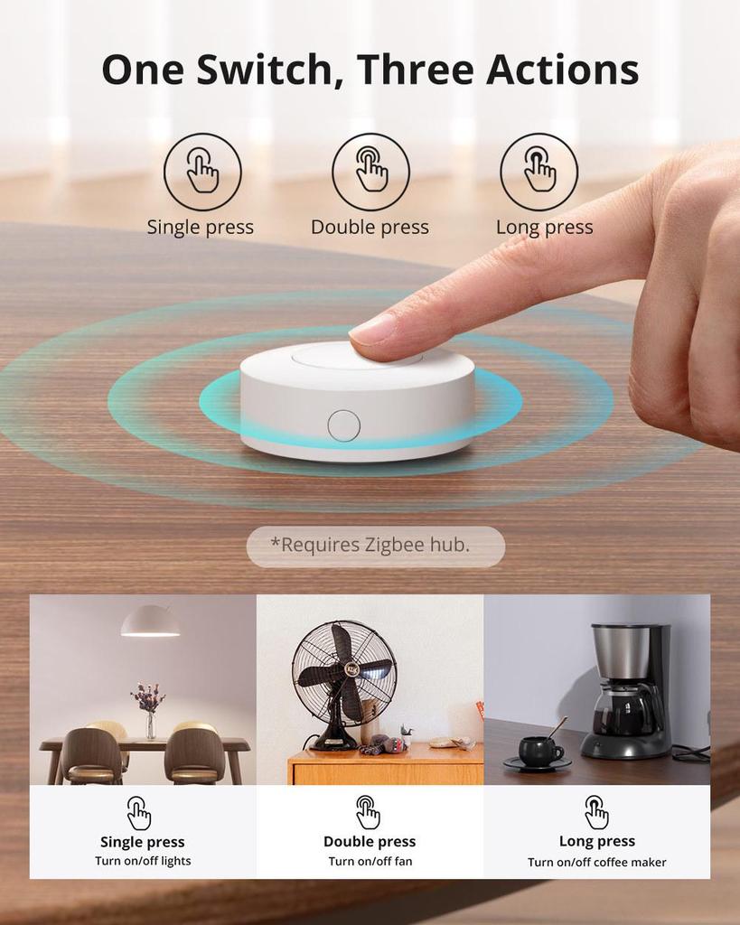 SONOFF SNZB-01P Zigbee Wireless Smart Switch: No Wiring Needed, Freely Place Scene Switch, Easy Setup.