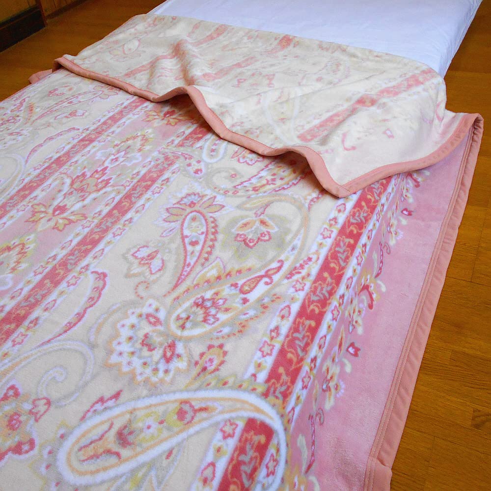 New Meyer Cotton Blanket, Paisley Pattern, Single Size, Made in Japan (Pink)