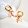 18K Gold Plated Stainless Steel Hoop Earrings for Women Vintage Green Natural Stone Charms Trendy Waterproof Jewelry