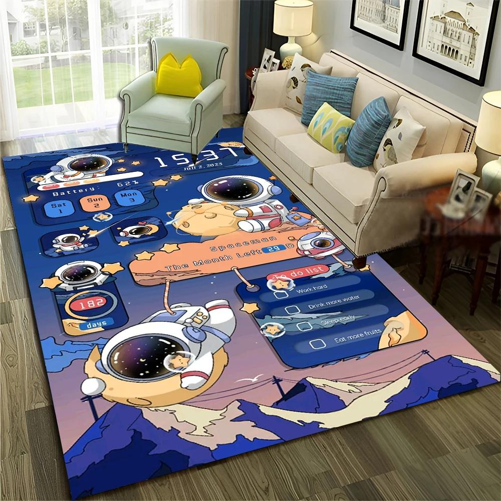 Astronaut Outer Space Planet Cartoon Carpet Rug for Home Living Room Bedroom Sofa Doormat Decor,Kid Area Rug Non-slip Floor Mat