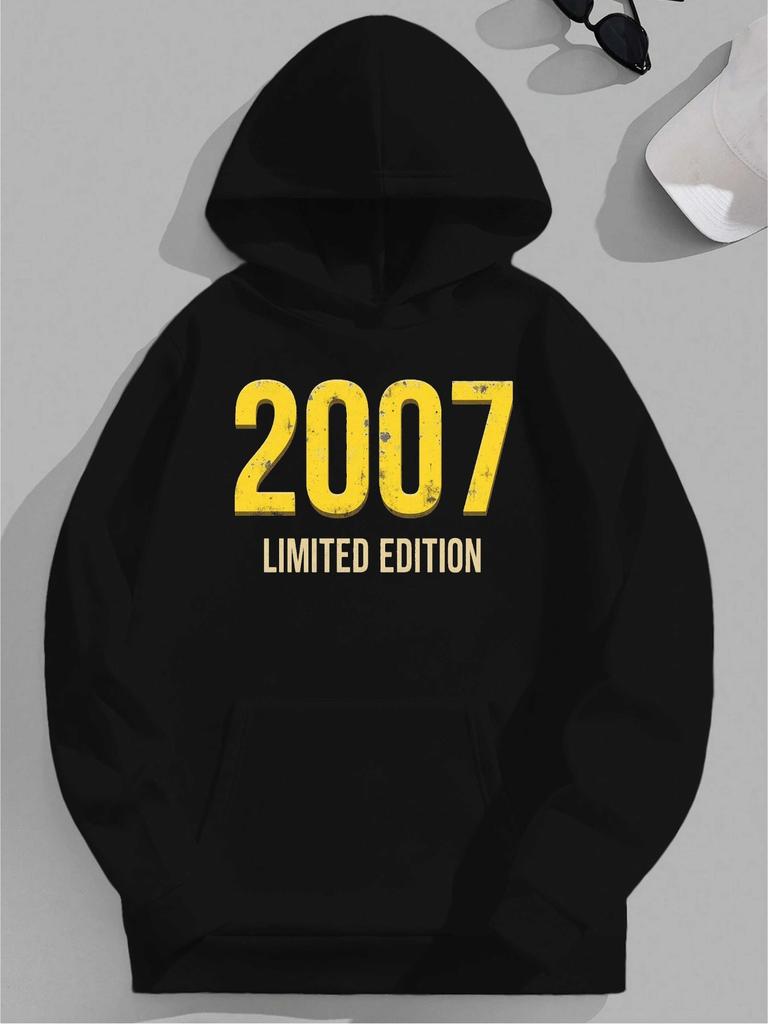 Plus Size 2007 Limited Edition hoodie - Gray Casual Pullover with Bold Yellow Typography