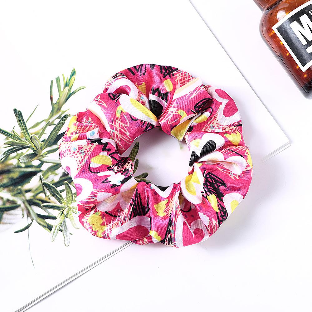 New Satin Printed Flower Floral Scrunchie Women Girls Elastic Hair Rubber Bands Accessories Tie Hair Ring Rope Holder Headdress