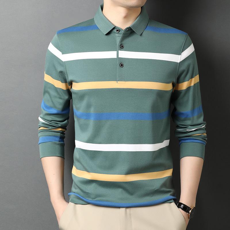 

Весенне-осенняя хлопковая футболка с длинными рукавами для молодых мужчин, полосатый топ, футболка с лацканами, повседневная одежда, нижняя рубашка XXXL