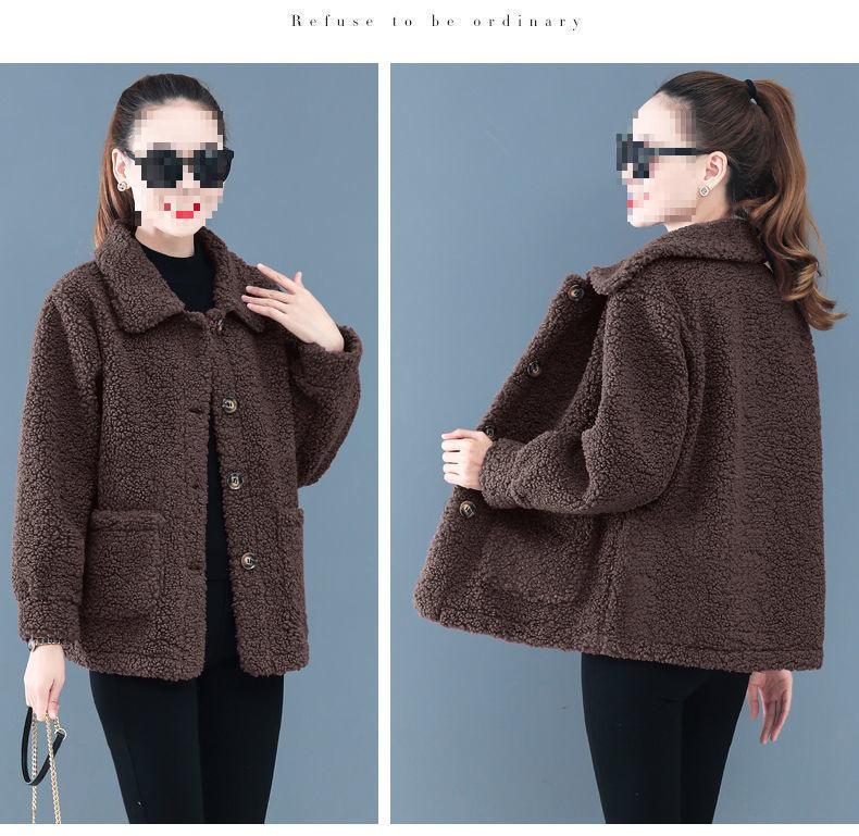 Damen Plus Size Lammwoll-Fleecejacke - Frühling/Herbst Lockerer Sitz Pelzoberteil